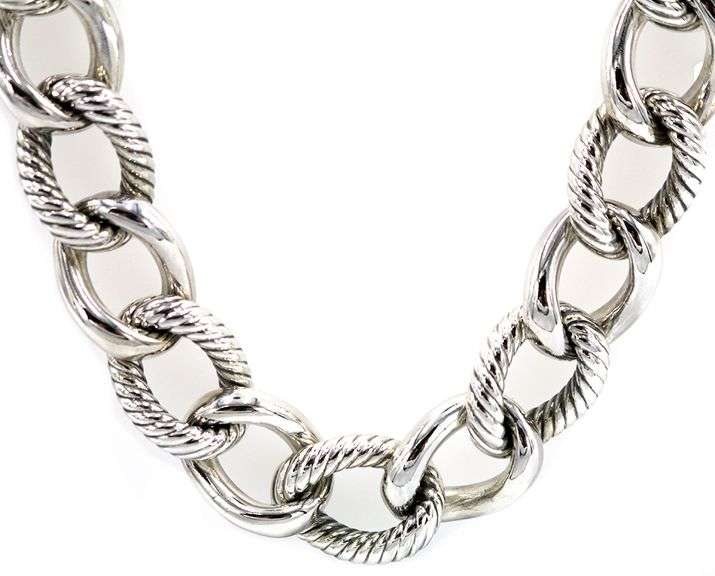 David Yurman Belmont Curb Link Two Tone Necklace in Sterling and Bonded 18K