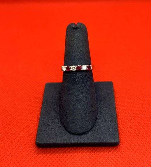 RUBY AND DIAMONDS 14K WHITE GOLD RING