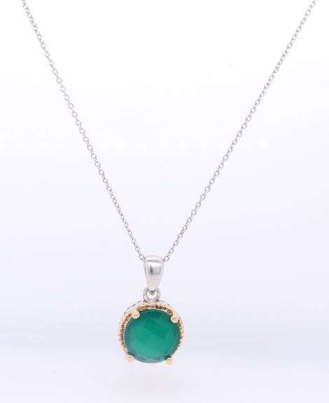 Sterling Silver Green Color Stone Pendant With Chain