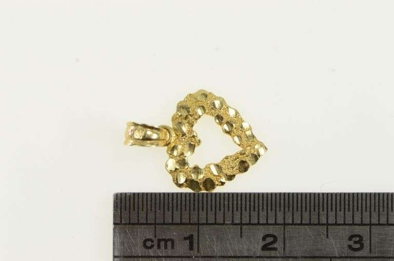 14K Yellow Gold Textured Nugget Cluster Heart Love Charm/Pendant