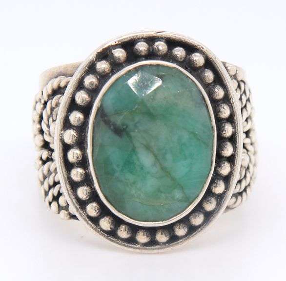 Art Deco Vintage 925 Sterling Silver Malachite Ring