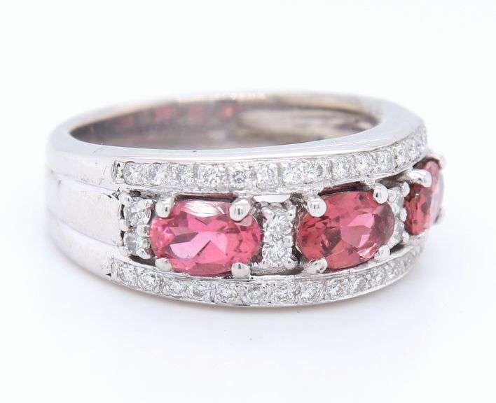 Divine 18kt White Gold Pink Sapphire and Diamond Three Stone Band