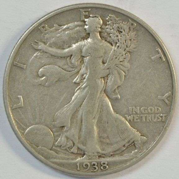 Key date 1938-D Walking Liberty Half Dollar in XF