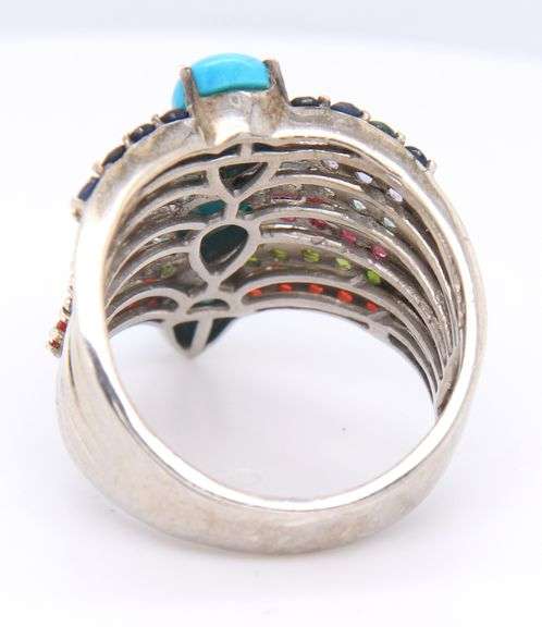 925 Sterling Silver Turquoise and Multi Color Stone Ring