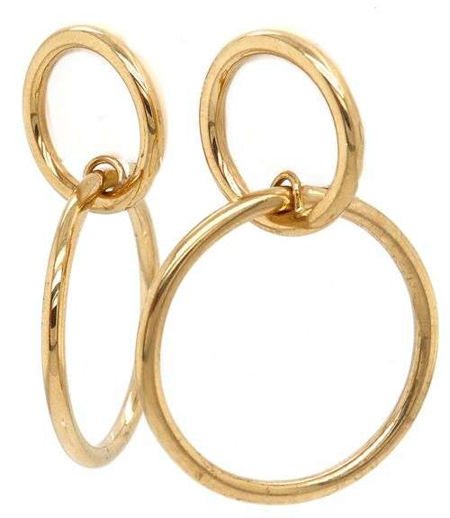 Polished Double Loop Drop Earrings in 18K