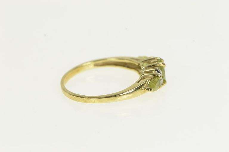 10K Yellow Gold Oval Peridot Diamond Vintage Statement Ring