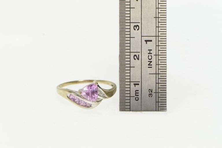 10K White Gold Trillion Pink Topaz Diamond Accent Bypass Ring