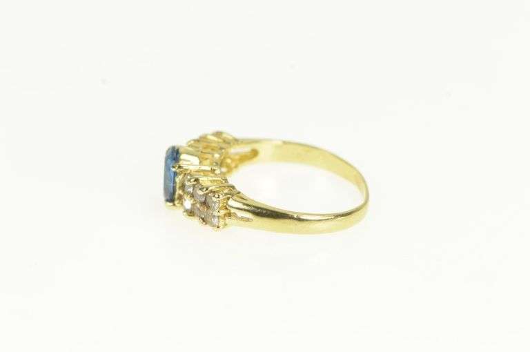 14K Yellow Gold Blue Topaz CZ Squared Cluster Accent Ring