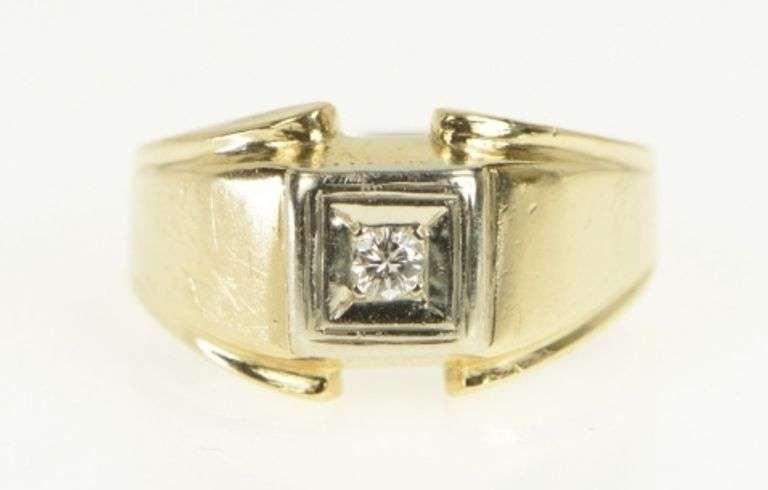 14K Yellow Gold 1960's Diamond Squared Men's Wedding Ring