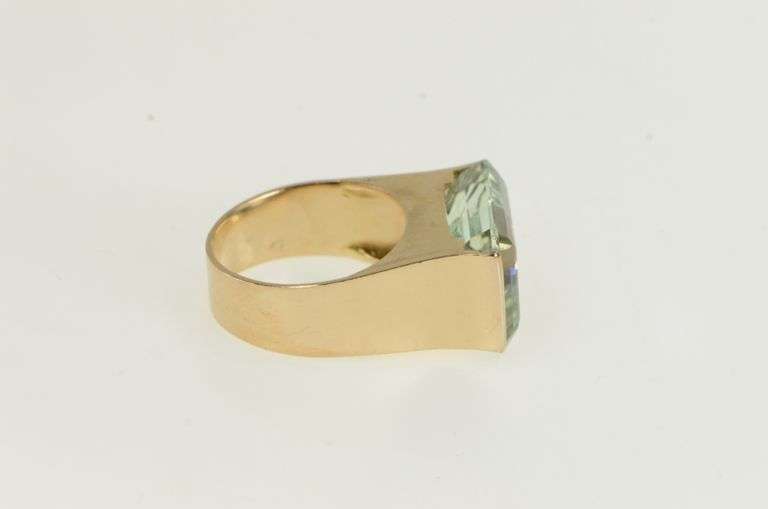 14K Yellow Gold Emerald Cut Aquamarine Vintage Statement Ring