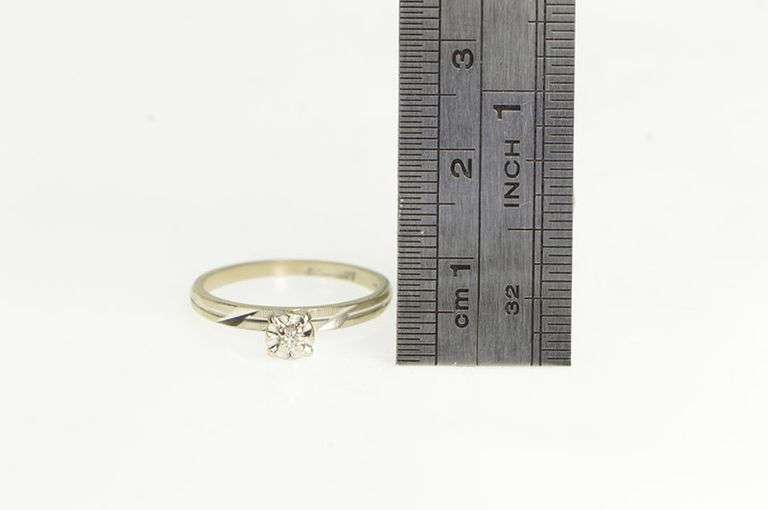 14K White Gold 1940's Diamond Classic Simple Promise Ring