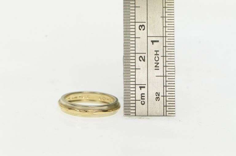 14K Yellow Gold 3.8mm Vintage Two Tone Wedding Band Ring