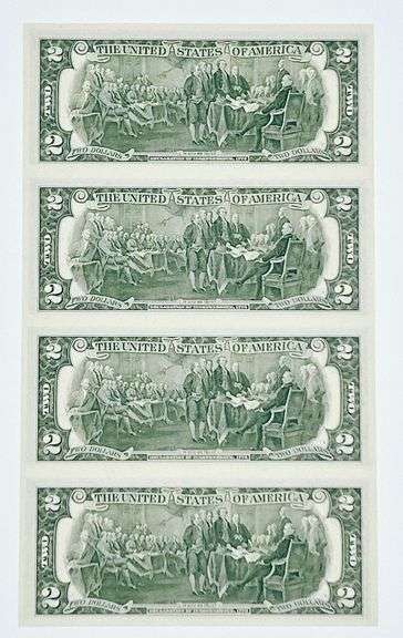 Uncut Currency Sheet 4 x $2 1976 UNC