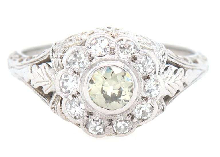 Vintage 0.75ctw Top Light Brown and White Diamond Frame Heirloom Ring in 18K