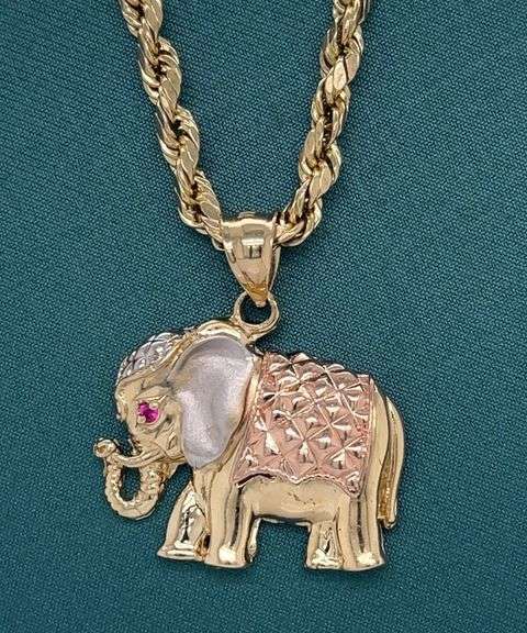 14K TRICOLOR ELEPHANT CHARM NECKLACE
