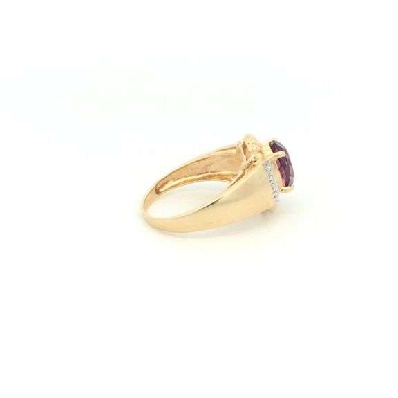 10K Yellow Gold Oval Amethyst Diamond Ornate Statement Ring
