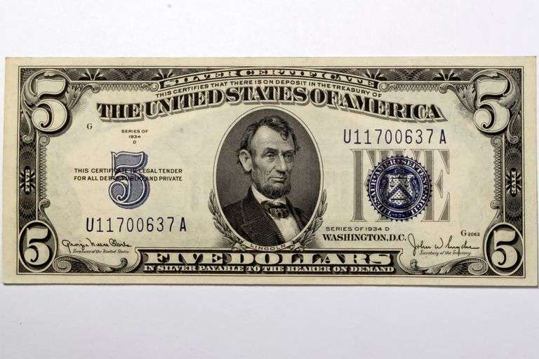 1934 D Faces Unc $5 Silver Certificate