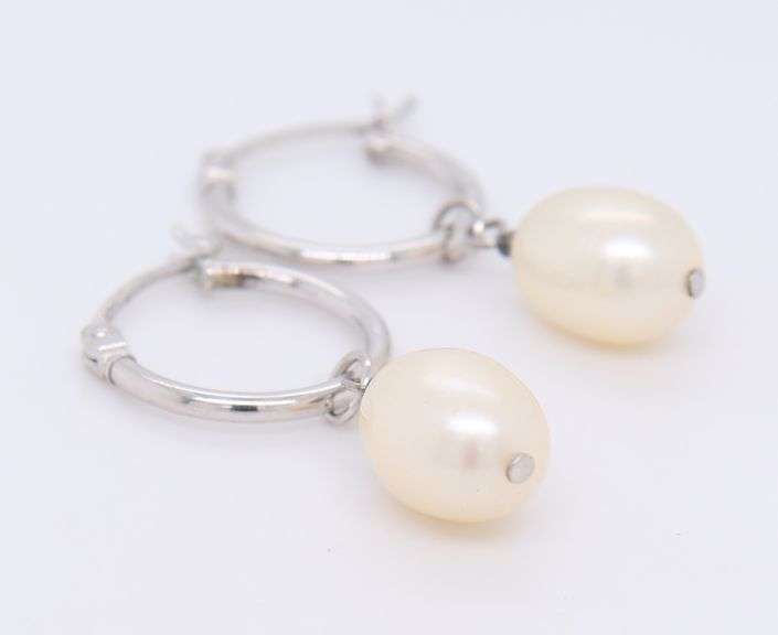 925 Sterling Silver Hoop Drop Pearl Earrings