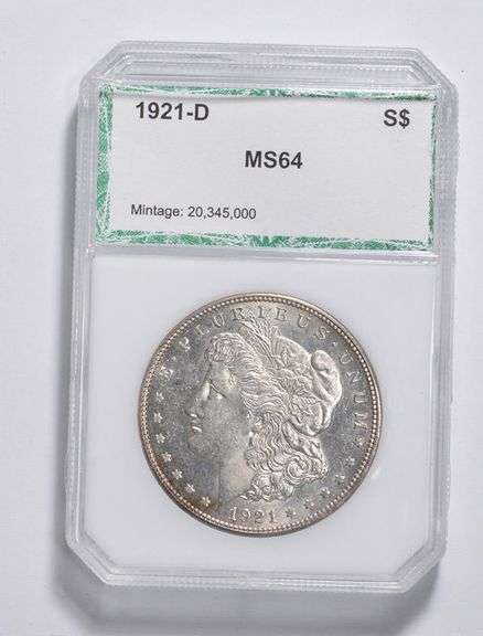 MS64 1921-D Morgan Silver Dollar - Graded PCI