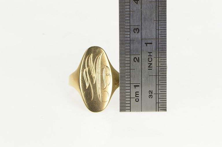 14K Yellow Gold V M B Cursive Monogram Initial Signet Ring