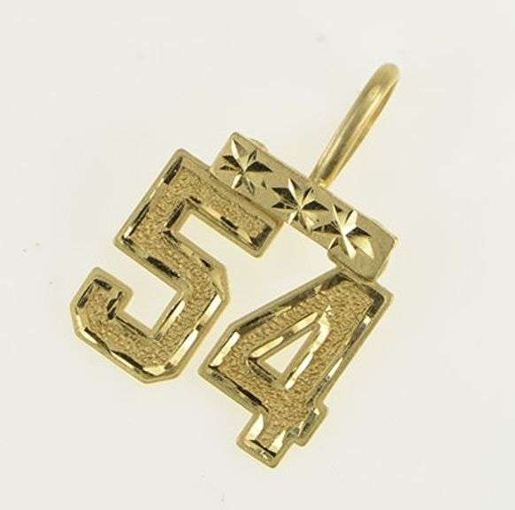 14K Yellow Gold 54 Diamond Cut Number Jersey Sports Charm/Pendant