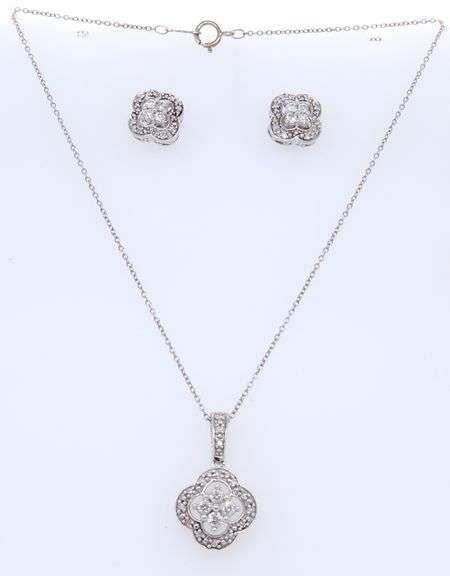 Set of 925 Stering Silver Diamond Pendant on Chain with Matching Earrings