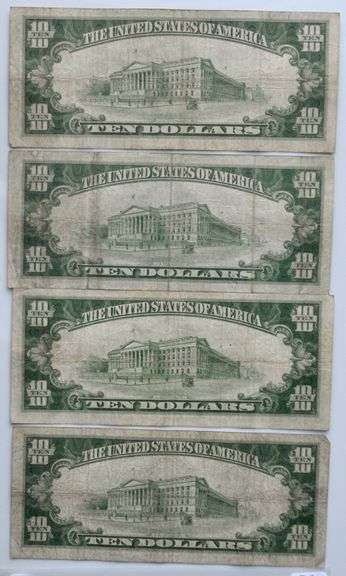 4 1928 B $10 Boston Gold Redeemable FR Notes