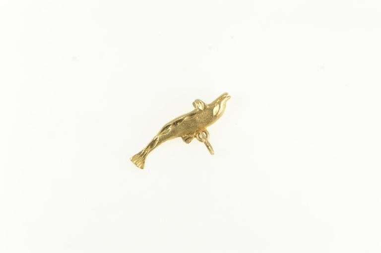 14K Yellow Gold 3D Dolphin Porpoise Animal Diamond Cut Charm/Pendant