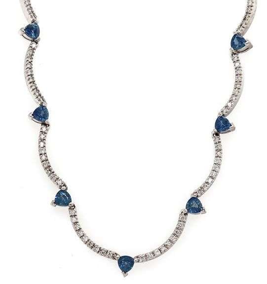 4.00ctw Trillion Cut Sapphire and 0.50ctw Diamond Link Necklace in 14K