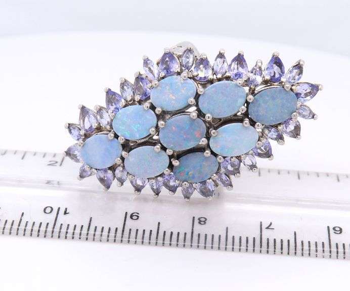 Vintage 925 Sterling Silver opal and Tanzanite Ring