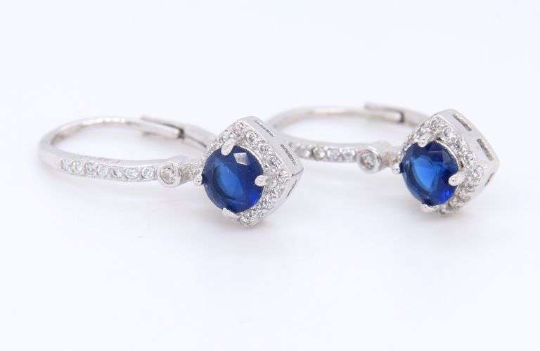 Sterling Silver Blue Stone Drop Earrings