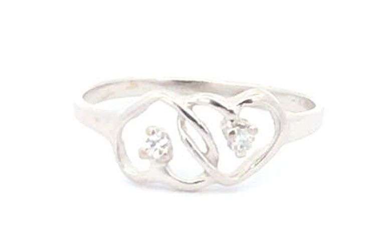 10K White Gold Diamond Interlocked Hearts Love Promise Ring