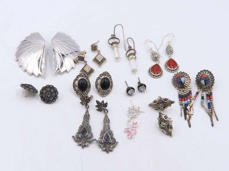 Group Lot of Vintage 925 Sterling Silver Earrings