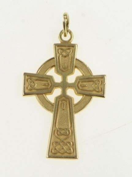 14K Yellow Gold Celtic Cross Ornate Faith Symbol Pendant