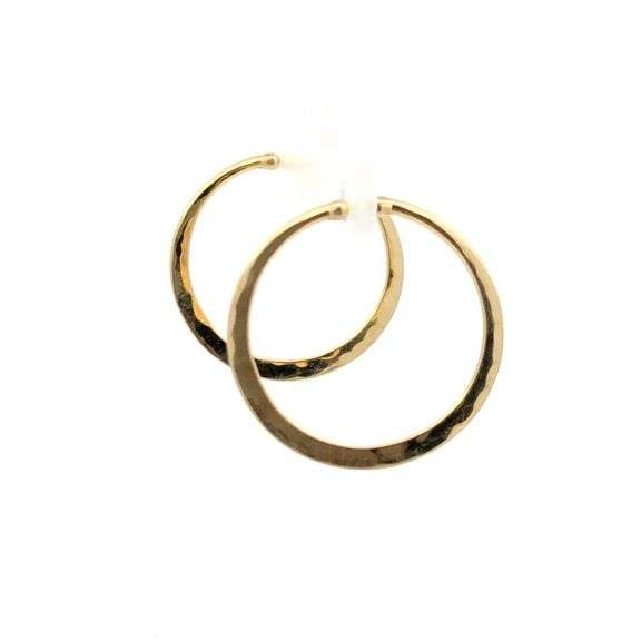 14K Yellow Gold 28.4mm Clip On Hammered Statement Hoop Earrings