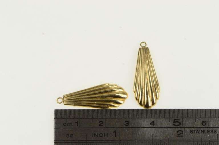 14K Yellow Gold Grooved Scalloped Stud Enhancer Dangle Earrings