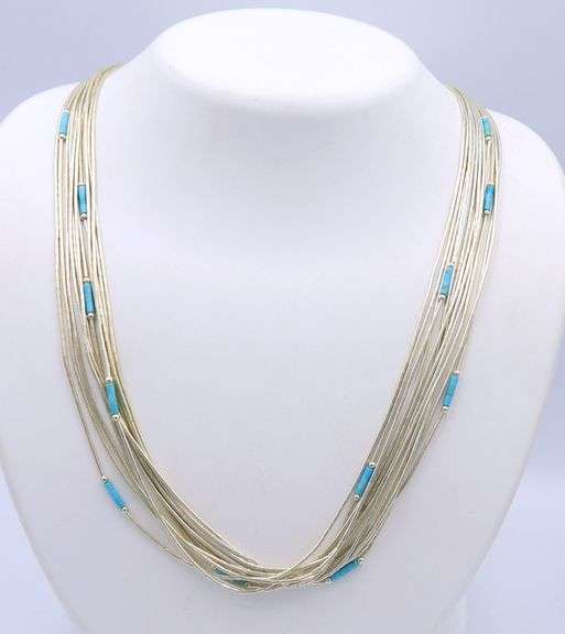Sterling Silver 12 Strand Turquoise Necklace