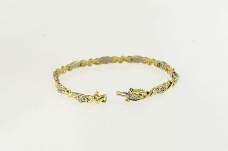 14K Yellow Gold 0.55 Ctw Diamond Wavy Link Vintage Tennis Bracelet