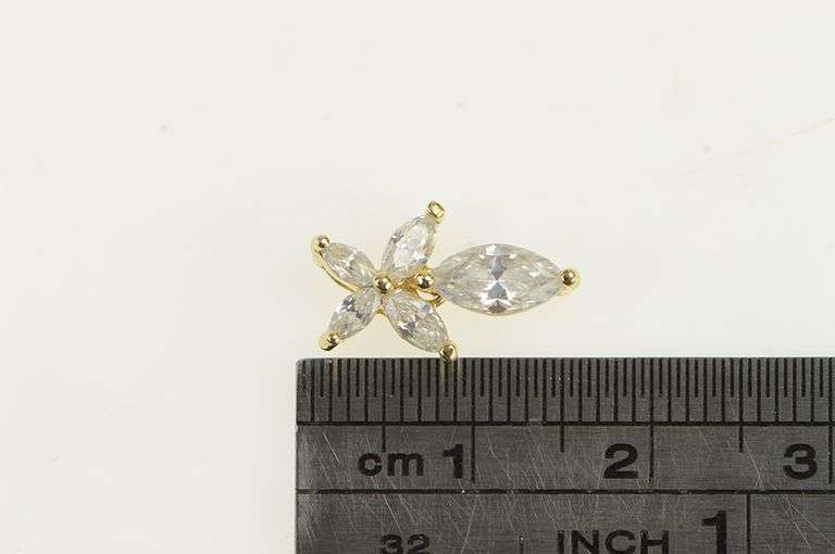 14K Yellow Gold Marquise CZ Butterfly Flower Drop Pendant