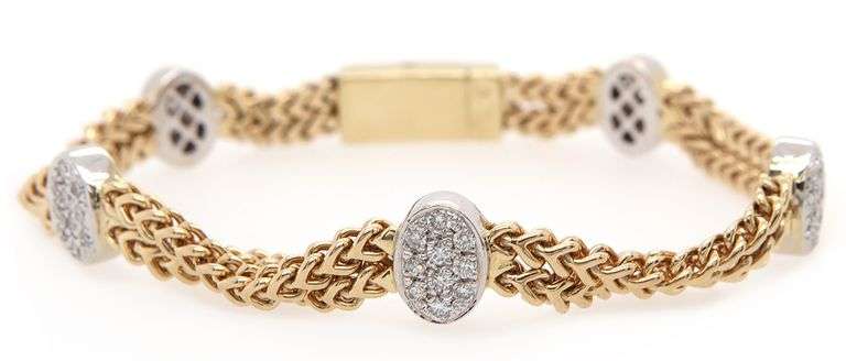 Italian 0.75ctw Pave Diamond Two Tone Station Bracelet in 14K