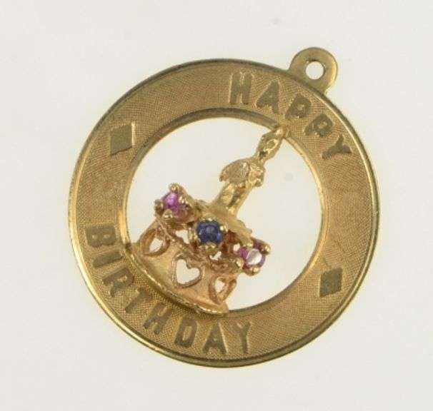 14K Yellow Gold 1960's Happy Birthday Cake Vintage Charm/Pendant