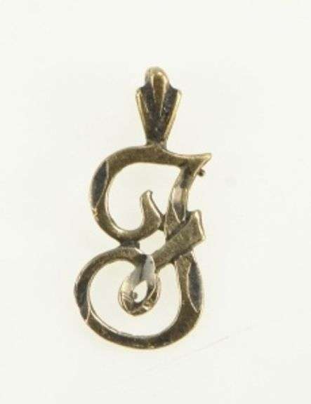 14K Yellow Gold F Cursive Initial Monogram Name Letter Charm/Pendant