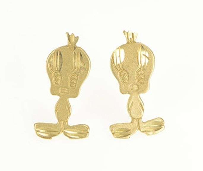 14K Yellow Gold Tweety Bird Warner Bros Cartoon Character Earrings