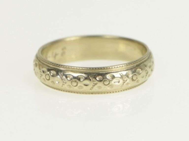 14K White Gold 4.8mm 1940's Ornate Blossom Wedding Band Ring