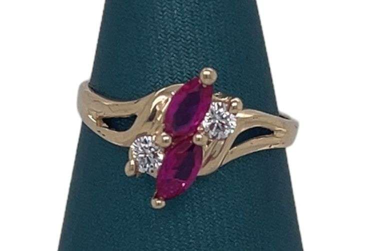 14K Yellow Ring With Pink Cubic Zirconia Stone