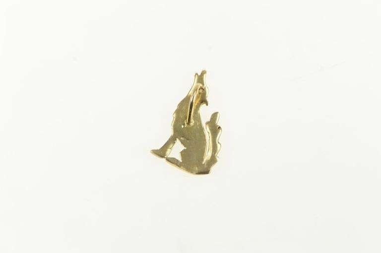 14K Yellow Gold Diamond Howling Wolf Western Vintage Pendant