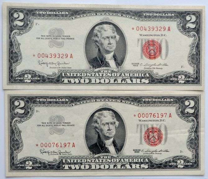 Choice Near Unc & Unc 1963 $2 Star US Notes