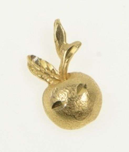 14K Yellow Gold Apple Peach Diamond Cut Fruit Cute Charm/Pendant