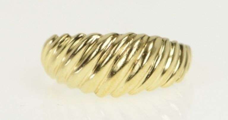 14K Yellow Gold Domed Striped Grooved Vintage Statement Ring