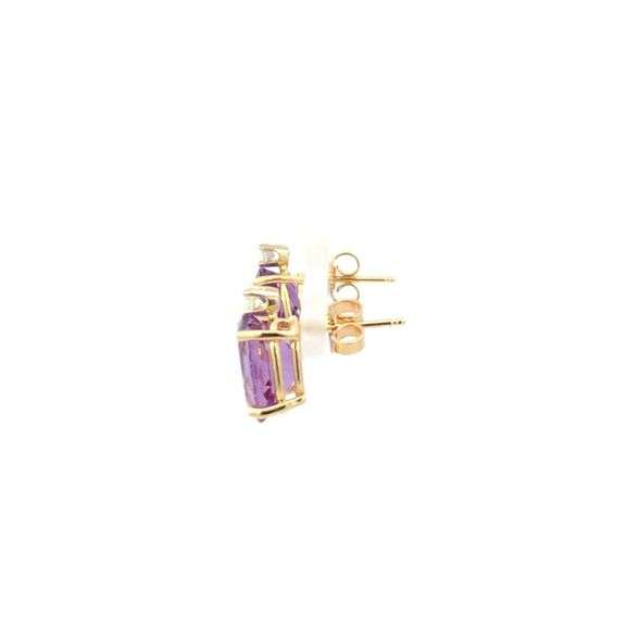 14K Yellow Gold Oval Amethyst Diamond Accent Vintage Stud Earrings